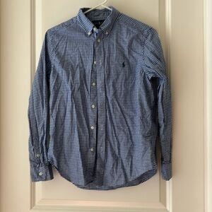 Like New! Ralph Lauren boys button down gingham dress shirt size L(14/16) blue